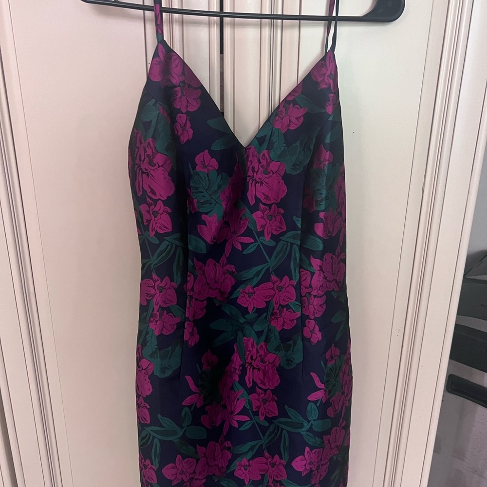 Lulu's Navy Dress with Pink and Green Floral Design - Picture 2 of 4